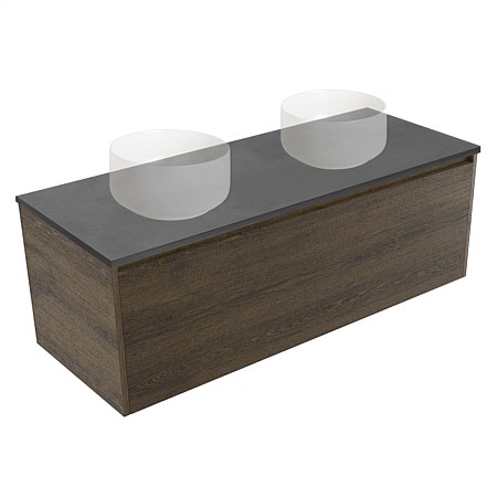 Elementi Sienna 1200mm Graphite Concrete Top Double Wall-Hung Vanity Smokey Oak Timberland
