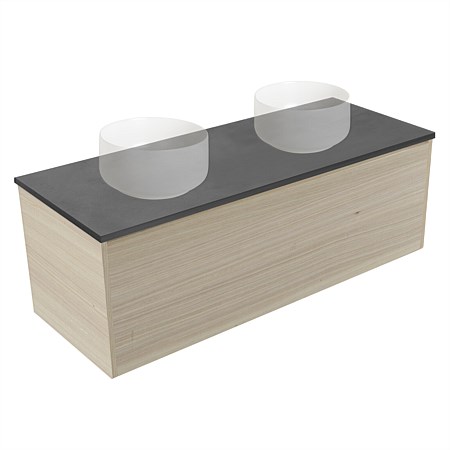 Elementi Sienna 1200mm Graphite Concrete Top Double Wall-Hung Vanity Seasoned Oak