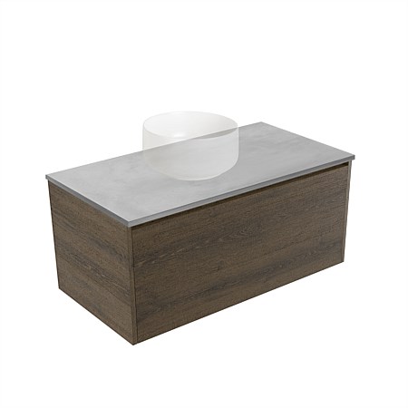 Elementi Sienna 900mm Grey Concrete Top Wall-Hung Vanity Smokey Oak Timberland