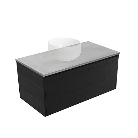 Elementi Sienna 900mm Grey Concrete Top Wall-Hung Vanity Black Timberland