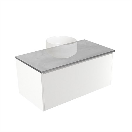 Elementi Sienna 900mm Grey Concrete Top Wall-Hung Vanity White Gloss