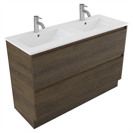 Elementi Sienna 1200mm 2 Drawer Vitreous China Vanity Smokey Oak Timberland