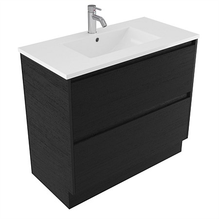Elementi Sienna 900mm 2 Drawer Vitreous China Vanity Black Timberland