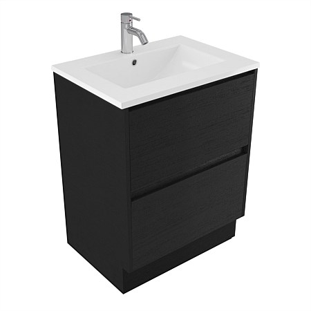 Elementi Sienna 600mm 2 Drawer Vitreous China Vanity Black Timberland