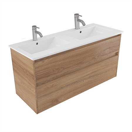 Elementi Sienna 1200mm 2 Drawer Polymarble Wall-Hung Vanity Southern Oak Timberland