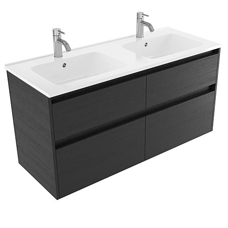 Elementi Sienna 1200mm 2 Drawer Polymarble Wall-Hung Vanity Black Timberland