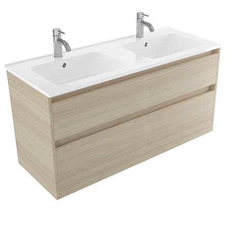 Elementi Sienna 1200mm 2 Drawer Polymarble Wall-Hung Vanity Seasoned Oak