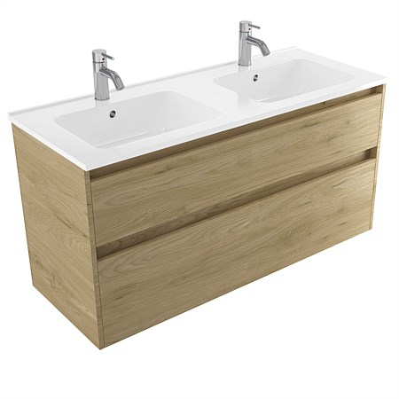 Elementi Sienna 1200mm 2 Drawer Polymarble Wall-Hung Vanity French Oak Velvet