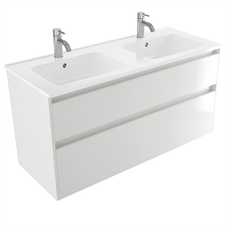 Elementi Sienna 1200mm 2 Drawer Polymarble Wall-Hung Vanity White Gloss