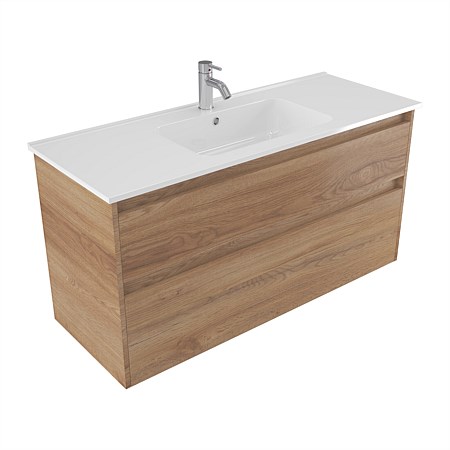 Elementi Sienna 1200mm 2 Drawer Polymarble Wall-Hung Vanity Southern Oak Timberland