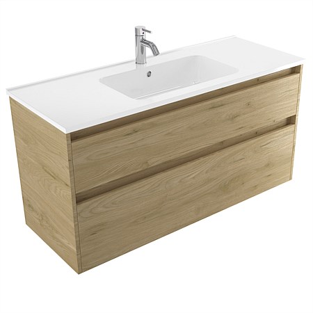 Elementi Sienna 1200mm 2 Drawer Polymarble Wall-Hung Vanity French Oak Velvet