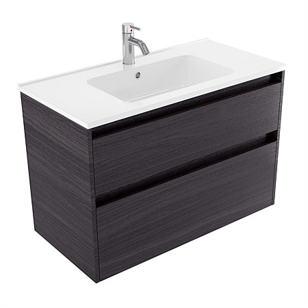 Elementi Sienna 900mm 2 Drawer Polymarble Wall-Hung Vanity Fiordland Elm Wilderness