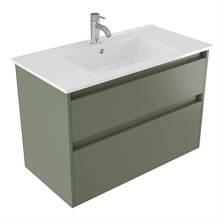 Elementi Sienna 900mm 2 Drawer Polymarble Wall-Hung Vanity Green Slate