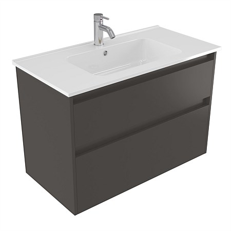 Elementi Sienna 900mm 2 Drawer Polymarble Wall-Hung Vanity Bullet