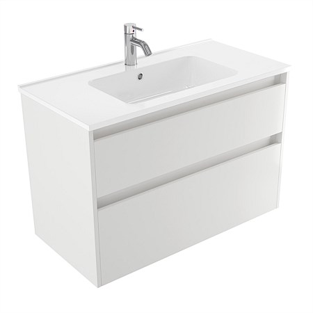 Elementi Sienna 900mm 2 Drawer Polymarble Wall-Hung Vanity White Gloss