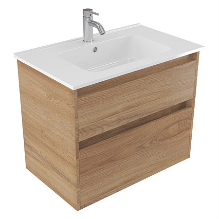 Elementi Sienna 750mm 2 Drawer Polymarble Wall-Hung Vanity Southern Oak Timberland