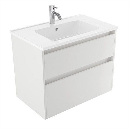 Elementi Sienna 750mm 2 Drawer Polymarble Wall-Hung Vanity White Gloss