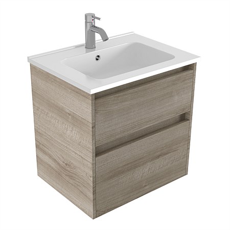 Elementi Sienna 600mm 2 Drawer Polymarble Wall-Hung Vanity Ashen Walnut Timberland