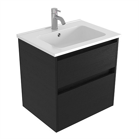 Elementi Sienna 600mm 2 Drawer Polymarble Wall-Hung Vanity Black Timberland