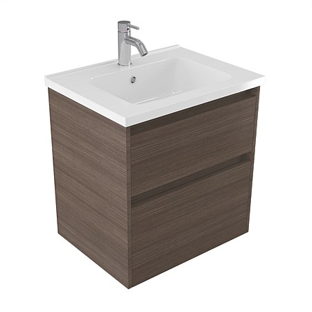 Elementi Sienna 600mm 2 Drawer Polymarble Wall-Hung Vanity Charred Oak