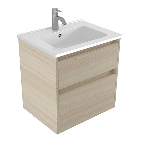 Elementi Sienna 600mm 2 Drawer Polymarble Wall-Hung Vanity Seasoned Oak