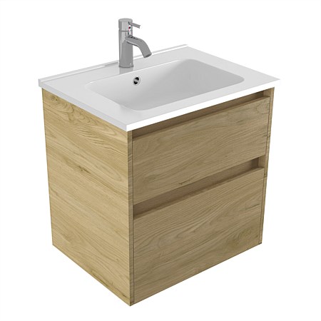 Elementi Sienna 600mm 2 Drawer Polymarble Wall-Hung Vanity French Oak Velvet