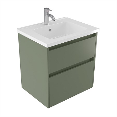 Elementi Sienna 600mm 2 Drawer Polymarble Wall-Hung Vanity Green Slate