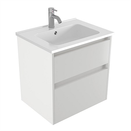 Elementi Sienna 600mm 2 Drawer Polymarble Wall-Hung Vanity White Gloss