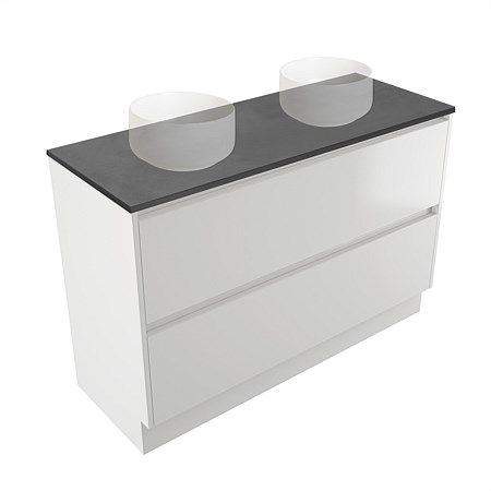 Elementi Sienna 1200mm Graphite Concrete Top Double 2 Drawer Vanity White Gloss