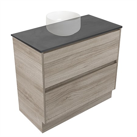 Elementi Sienna 900mm Graphite Concrete Top 2 Drawer Vanity Ashen Walnut Timberland