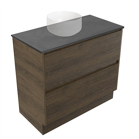 Elementi Sienna 900mm Graphite Concrete Top 2 Drawer Vanity Smokey Oak Timberland