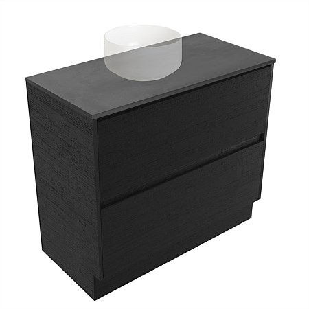 Elementi Sienna 900mm Graphite Concrete Top 2 Drawer Vanity Black Timberland