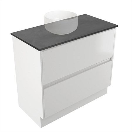 Elementi Sienna 900mm Graphite Concrete Top 2 Drawer Vanity White Gloss