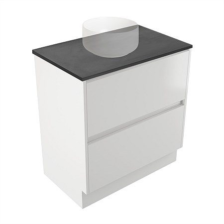 Elementi Sienna 750mm Graphite Concrete Top 2 Drawer Vanity White Gloss