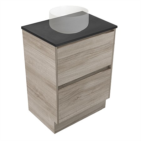 Elementi Sienna 600mm Graphite Concrete Top 2 Drawer Vanity Ashen Walnut Timberland