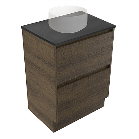 Elementi Sienna 600mm Graphite Concrete Top 2 Drawer Vanity Smokey Oak Timberland