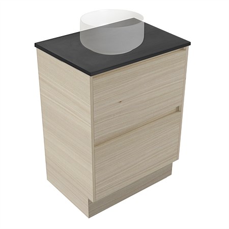 Elementi Sienna 600mm Graphite Concrete Top 2 Drawer Vanity Seasoned Oak