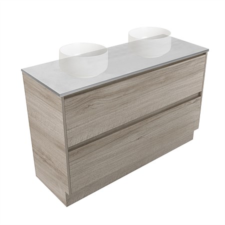 Elementi Sienna 1200mm Grey Concrete Top Double 2 Drawer Vanity Ashen Walnut Timberland