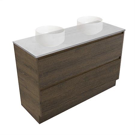 Elementi Sienna 1200mm Grey Concrete Top Double 2 Drawer Vanity Smokey Oak Timberland