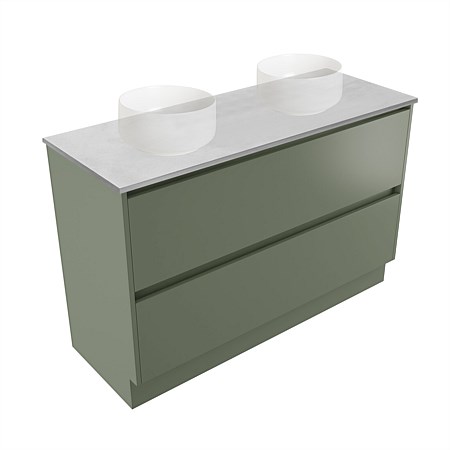 Elementi Sienna 1200mm Grey Concrete Top Double 2 Drawer Vanity Green Slate