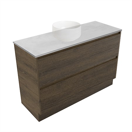 Elementi Sienna 1200mm Grey Concrete Top 2 Drawer Vanity Smokey Oak Timberland