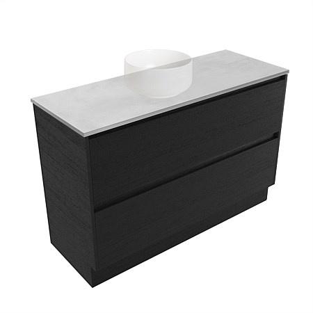 Elementi Sienna 1200mm Grey Concrete Top 2 Drawer Vanity Black Timberland