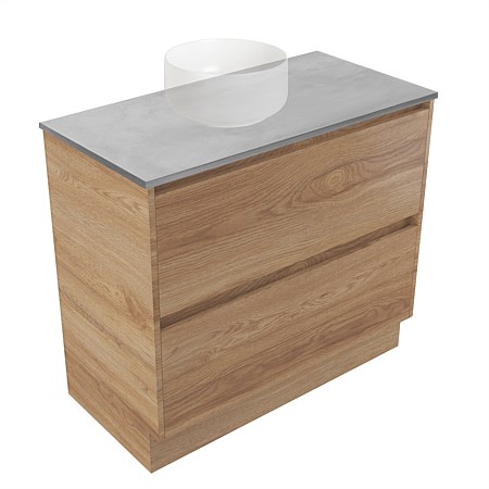 Elementi Sienna 900mm Grey Concrete Top 2 Drawer Vanity Southern Oak Timberland