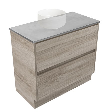 Elementi Sienna 900mm Grey Concrete Top 2 Drawer Vanity Ashen Walnut Timberland