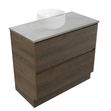 Elementi Sienna 900mm Grey Concrete Top 2 Drawer Vanity Smokey Oak Timberland
