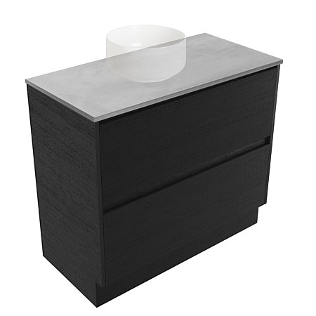 Elementi Sienna 900mm Grey Concrete Top 2 Drawer Vanity Black Timberland