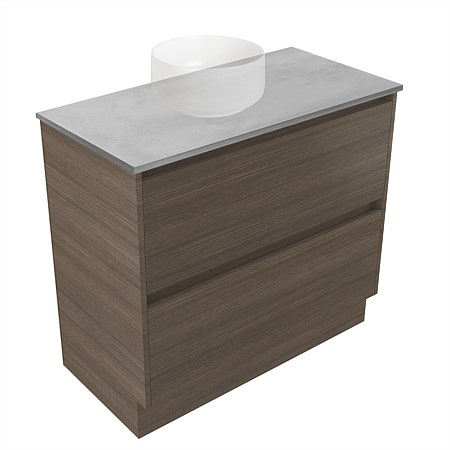 Elementi Sienna 900mm Grey Concrete Top 2 Drawer Vanity Charred Oak