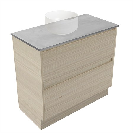 Elementi Sienna 900mm Grey Concrete Top 2 Drawer Vanity Seasoned Oak