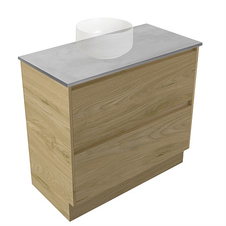 Elementi Sienna 900mm Grey Concrete Top 2 Drawer Vanity French Oak Velvet