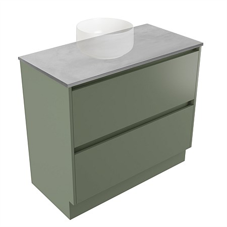Elementi Sienna 900mm Grey Concrete Top 2 Drawer Vanity Green Slate